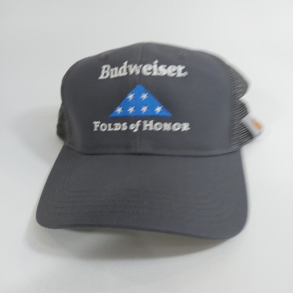 Carhartt Budweiser Folds Of Honor Trucker Mesh Hat Adjustable Gray Military New